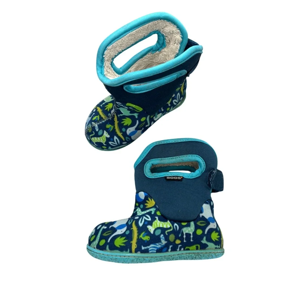 Bogs Baby Boots Safari Animal Print Blue Green Insulated Waterproof Boots Size 5